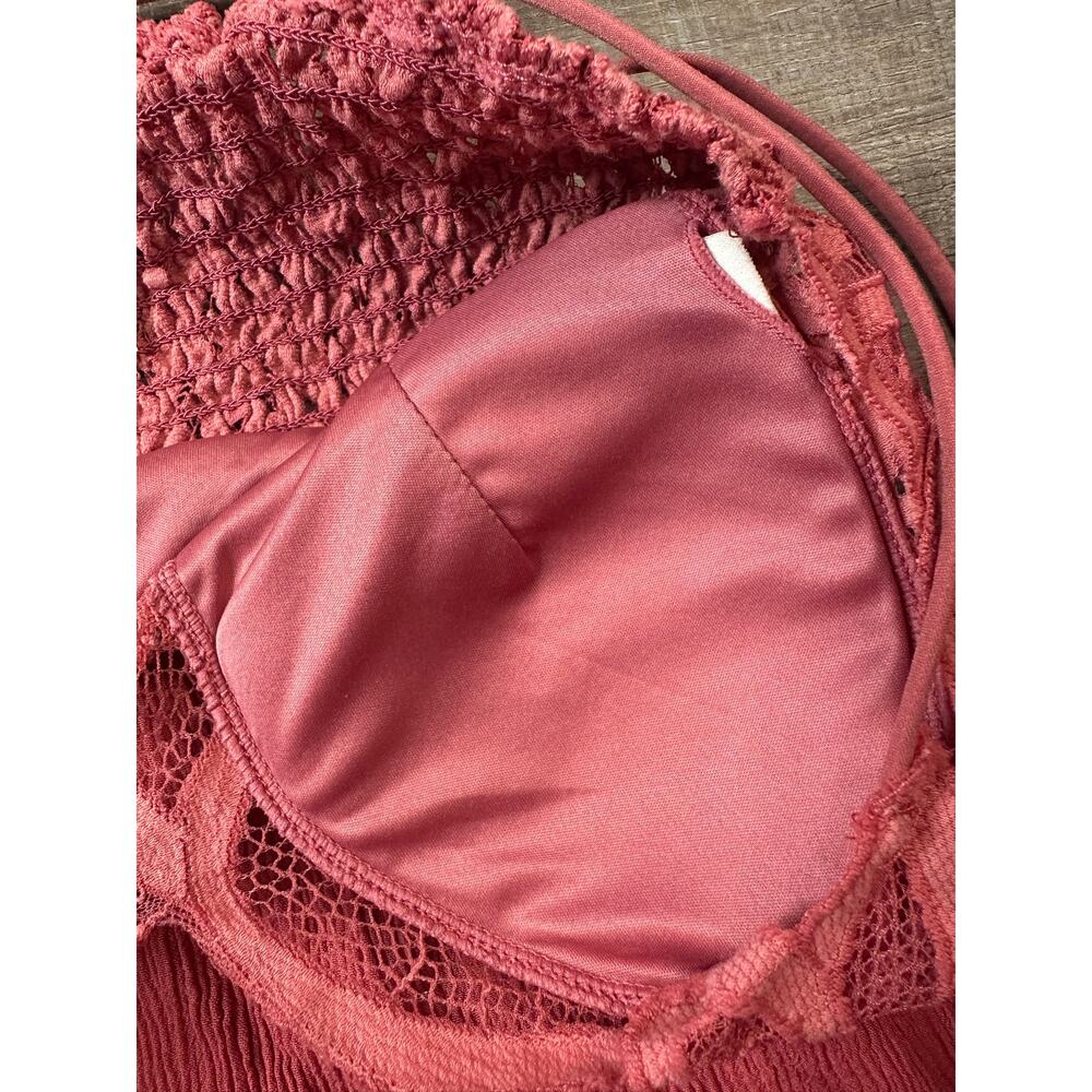Zenana Dusty Pink Crochet Lace Ruffled Hem Cami Mini Dress Double Strap Large - Picture 8 of 14